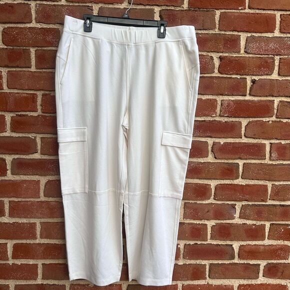 Eileen Fisher $218 Cargo Ankle Lantern Pant in Ivory Flex Ponte Stretch Pant XL - Picture 1 of 9